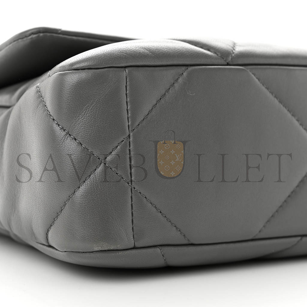 Ch*el lambskin quilted medium Ch*el 19 flap grey as1160 (26*16*9cm)